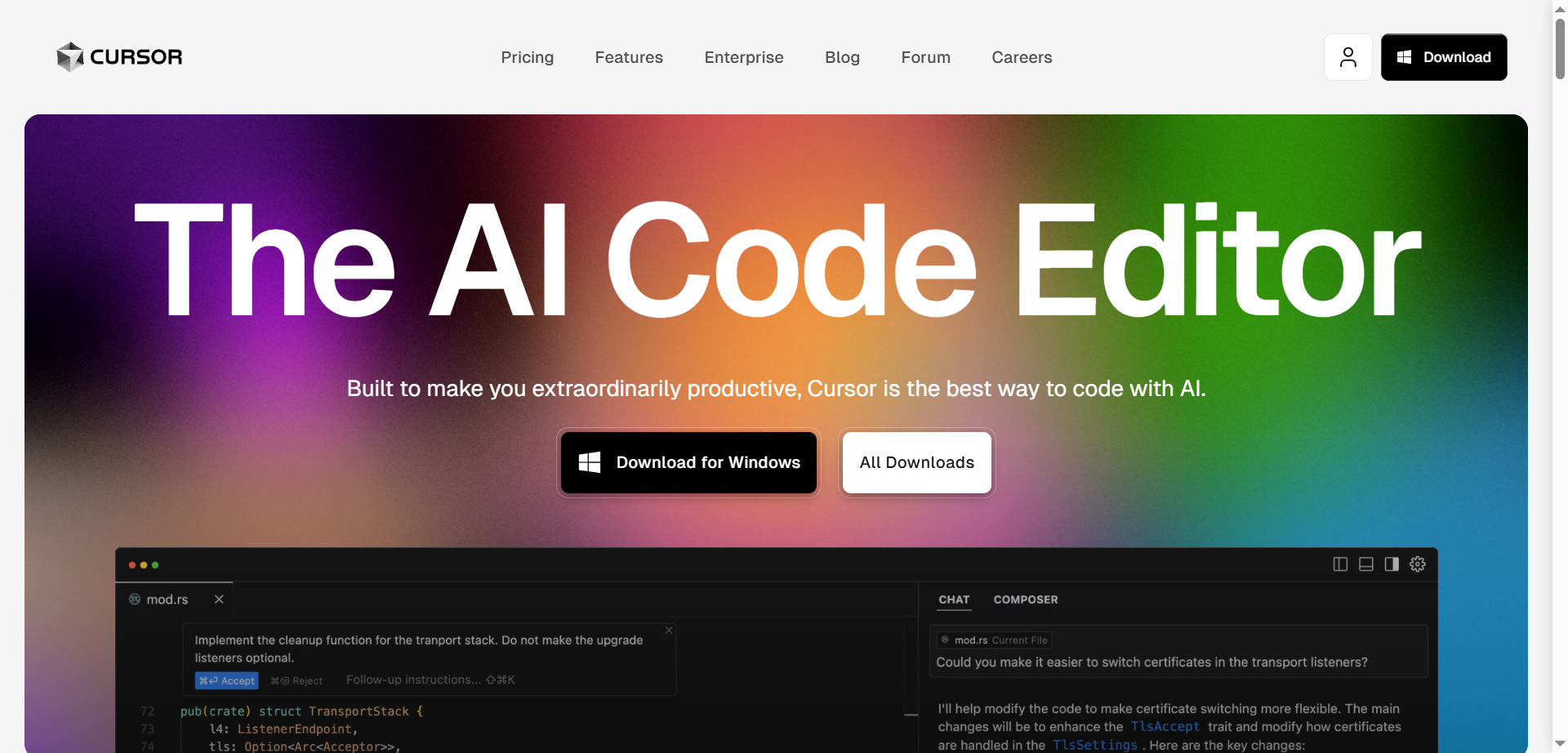 AI-powered IDE interface showing code completion and suggestions
